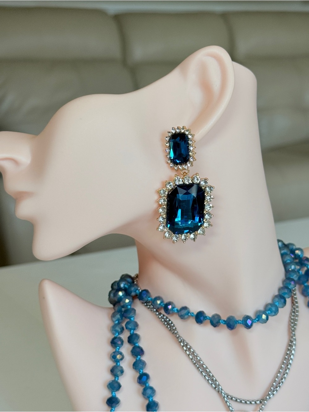 Classic Blue Crystal Drop Earrings